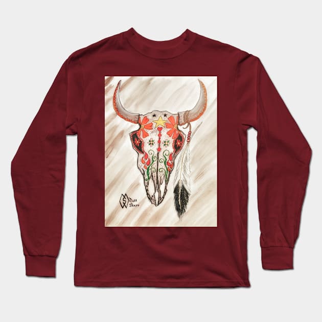 Bull Sugar Skull Long Sleeve T-Shirt by Matt Starr Fine Art